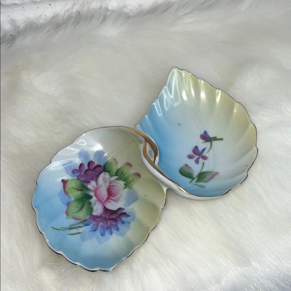 Lefton Floral Leaf-Shaped Dish